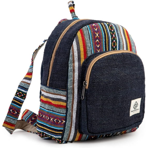 Mini Hemp Backpack Bag - Blue Boho Eco Friendly Unisex Rustic Durable