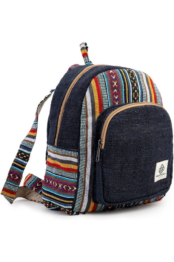 Mini Hemp Backpack Bag - Blue Boho Eco Friendly Unisex Rustic Durable