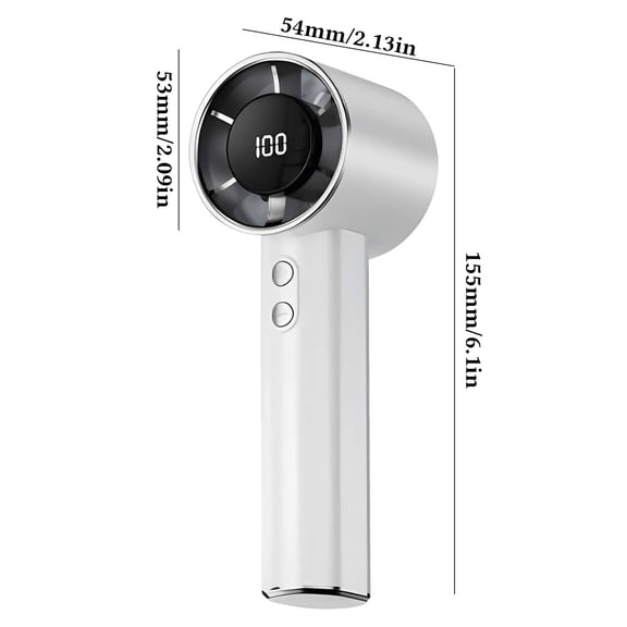 Mini High-Speed Portable Handheld Fan With Digital Battery Display USB Rechargeable Adjustable Speed Fan For Travel Commute Outdoor White