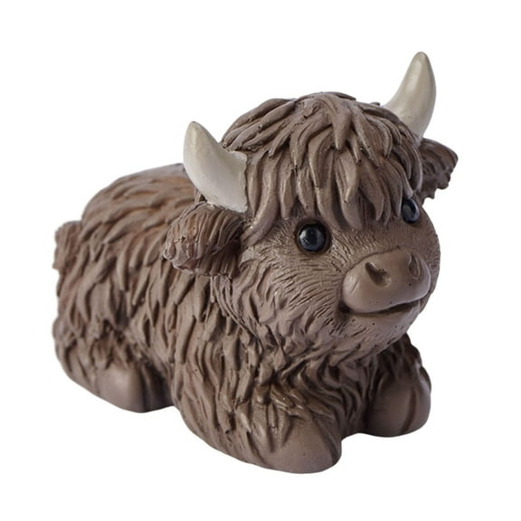 Mini Highland Cow Figurine, Highland Cow Decor Cow Western Cow Office Decor, Highland Gift Cow Nursery Stuff Cow Decoration for Bathroom Office Nursery Desk (Brown)
