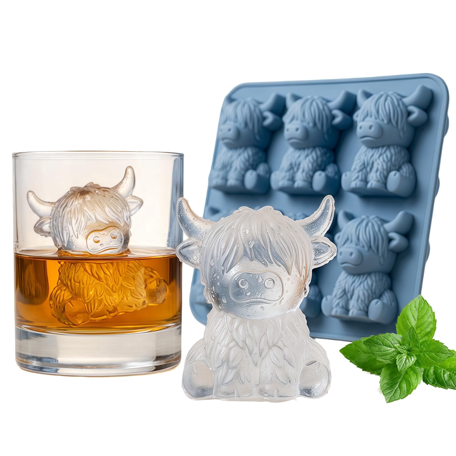 Mini Highland Cow Ice Cube Mold, 3D Cute Cattle Silicone Ice Cube Trays ...