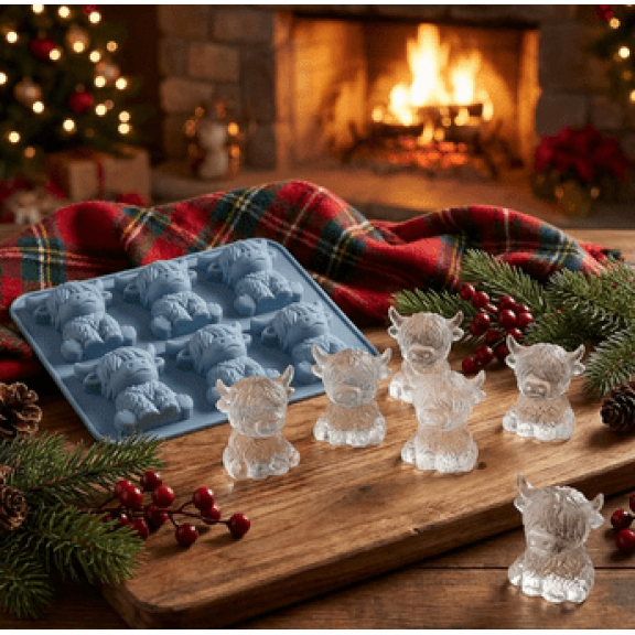 Mini Highland Cow Ice Cube Mold - Adorable 3D Cow Face Silicone Tray for Whiskey, Cocktails & Drinks, Food-Grade Flexible Mold for Ice, Chocolate, Candy and DIY Party Gifts