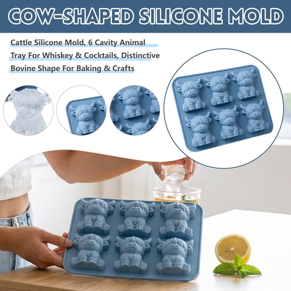 Mini Highland Cow Ice Cube Mold - Cute 3D Cow Face Silicone Tray for Whiskey, Cocktails & Drinks, Food-Grade Flexible Mold for Ice, Chocolate, Candy, and DIY Party Gifts