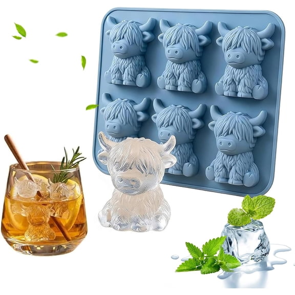 Mini Highland Cow Ice Cube Mold, Cute 3D Silicone Cow Ice Cube Tray, Reusable Cattle Shaped Ice Mold for Cow Lovers, Parties & Bar Decor (1PCS)