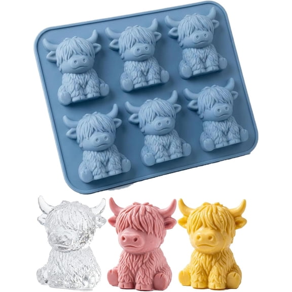 Mini Highland Cow Ice Cube Mold – Cute 3d Ice for Drinks, Parties & Gifts,3d Highland Cow Ice Cube Mold,Adorable Animal Ice Mold Gift Design Gift for Cow Lovers Women Girls Party Hosts (6-Cavity)