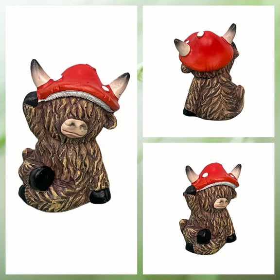 Mini Highland Cow Resin Figurine with Welcome Theme, Farmhouse Tabletop Decor, Cute Rustic Home Accent, 2.76 Inch