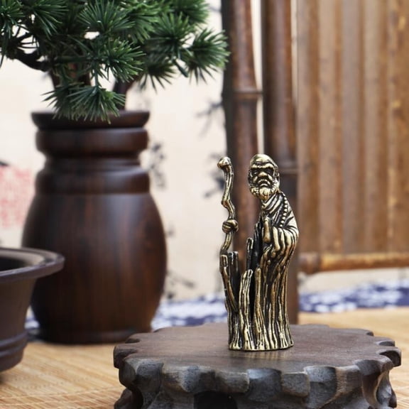 Mini Hollow Brass Bodhidharma Figurine Pocket Zen Statue Buddhist Desk Ornament Vintage Style Home Decor Collectible