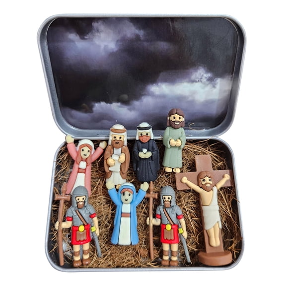 Mini Holy Family Nativity Figurine Set, Tin Box Pack Religious Christmas Decor, Small Savior Birth Statue Kit, Compact Faith Gift For Family Holiday Display