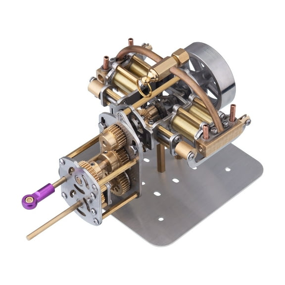 Mini Horizontally Opposed Four-Cylinder Steam Engine Model with Gearbox - Complete Kit for Small Model Ships, Walschaerts Valve Gear Physics Educational Toy