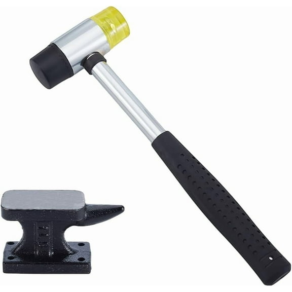 Mini Horn Anvil Set forged Iron Anvil with Rubber Hammer Blacksmith forge Kit Jewelry Hammer and Block Set forging Bench Block Anvil Silversmithing Tools DIY