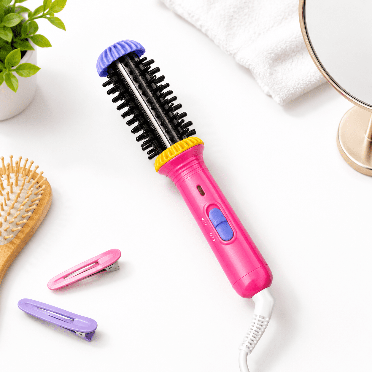 Medical Sign Rn Mini Hot Air Styling Brush, Peachy Pink, Compact Travel Size for On-the ...