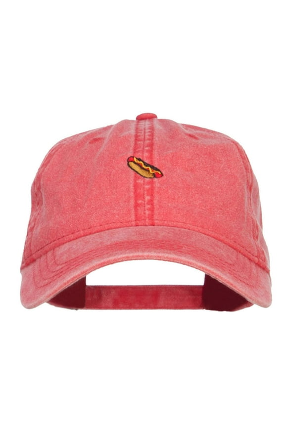 Mini Hot Dog Embroidered Washed Cap - Red OSFM
