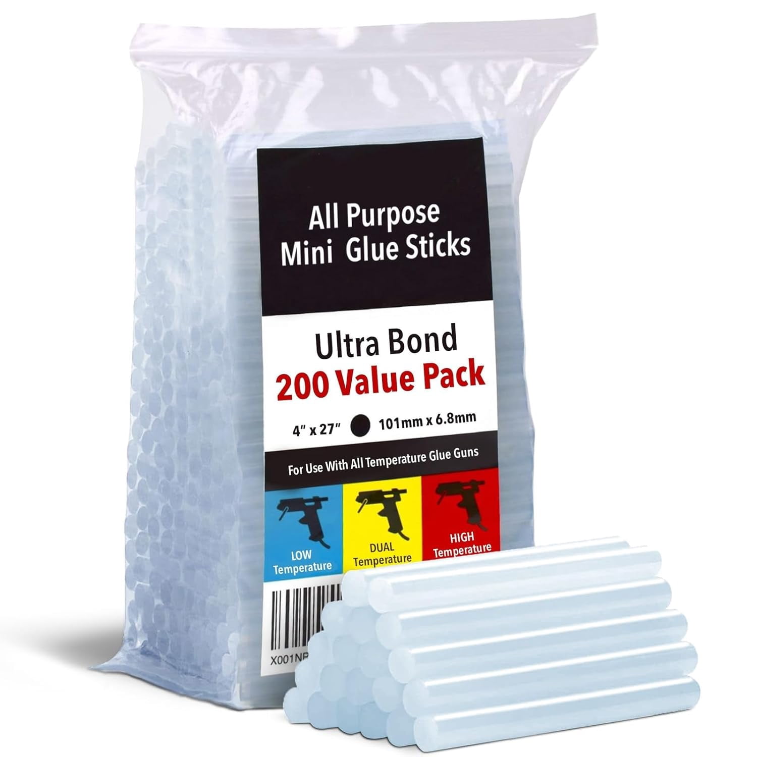 Mini Hot Glue Sticks - 4 in x 0.27 in, Pack of 200 Universal Fit Gun for Scrapbooking & Stamping Supplies Fast-Melting Strong Bond with Adhesive Rods on Wood Fabric