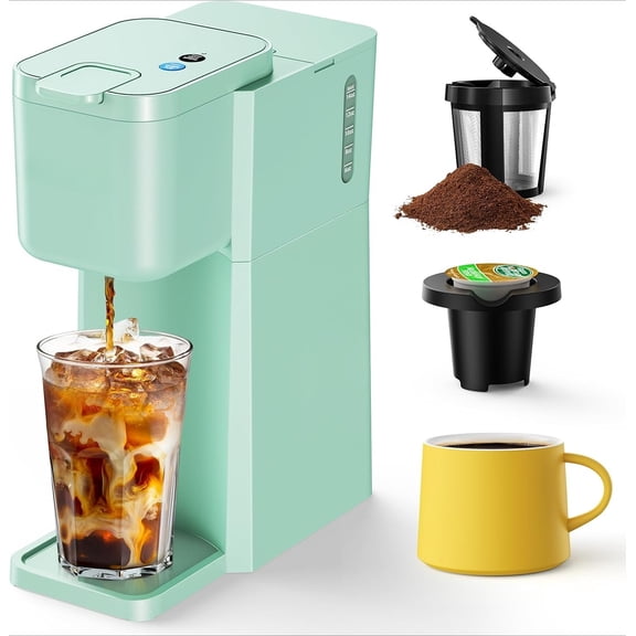 Mini Hot and Iced Coffee Maker Single Serve, for K Cup and Ground, 6 to 14 Oz Brew Sizes, with Recipe Book, for Home, Travel, RV, Office and Dorm, Classic Black (2.0 Version)