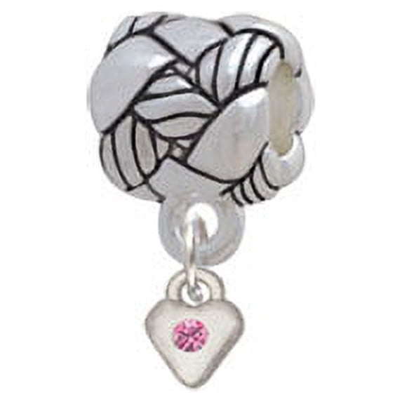 Mini Hot Pink Birthday Crystal Heart - Woven Rope Charm Bead
