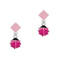 thumbnail image 1 of Mini Hot Pink Ladybug Pink Crystal Diamond-Shape Earrings, 1 of 1