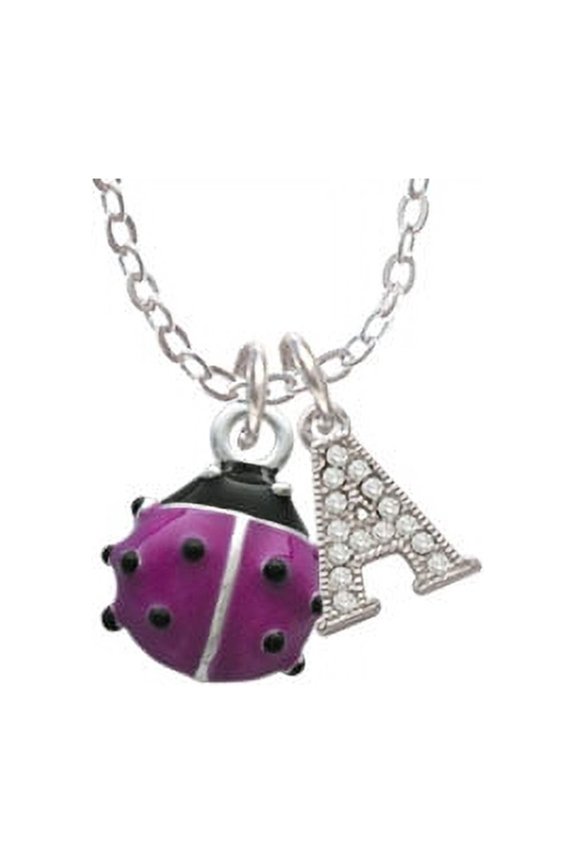 Mini Hot Purple Ladybug - A - Crystal Initial Sophia Necklace, 18"+1"
