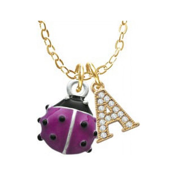 Mini Hot Purple Ladybug - A - Gold Tone Crystal Initial Sophia Necklace, 18"+1"