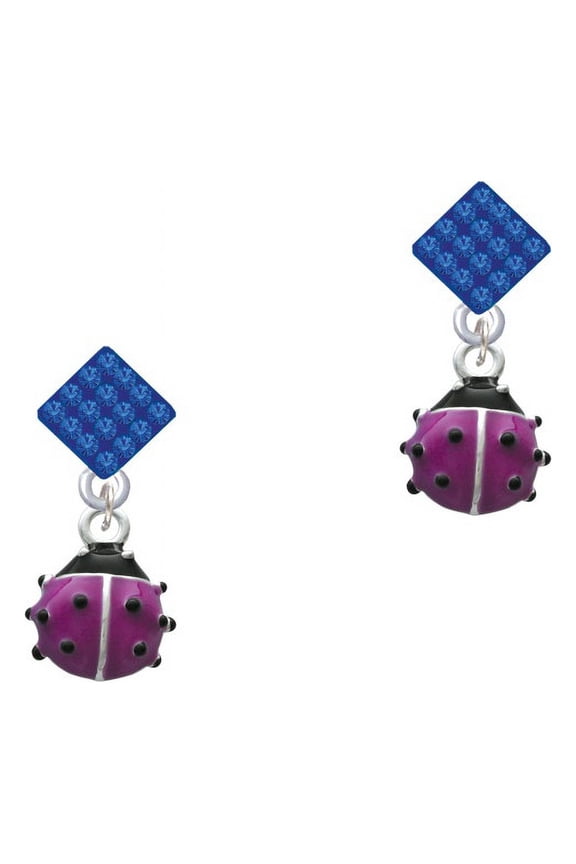 Mini Hot Purple Ladybug Blue Crystal Diamond-Shape Earrings