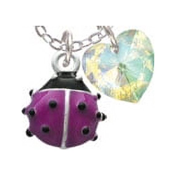 Mini Hot Purple Ladybug - Clear AB Crystal Heart Sophia Necklace, 18"+1"