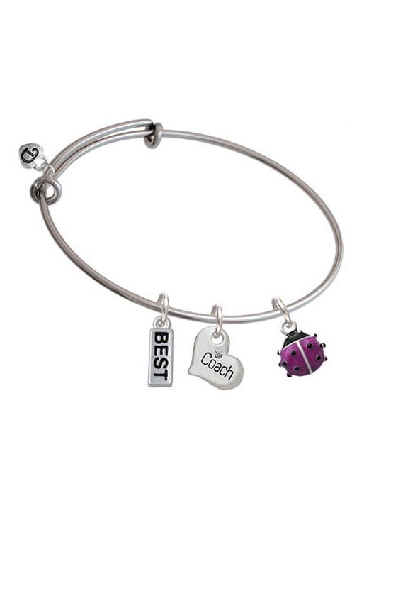 Mini Hot Purple Ladybug Coach Heart Expandable Bangle Bracelet