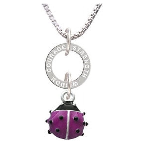 Mini Hot Purple Ladybug - Courage Strength Wisdom Eternity Ring Necklace