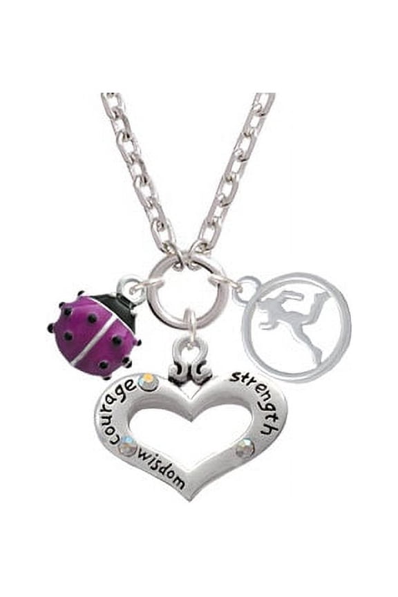 Mini Hot Purple Ladybug Courage Strength Wisdom Heart & Runner Zoe Necklace