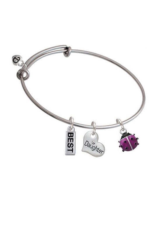 Mini Hot Purple Ladybug Daughter Heart Expandable Bangle Bracelet