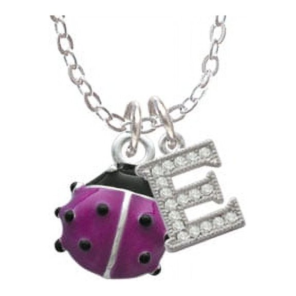 Mini Hot Purple Ladybug - E - Crystal Initial Sophia Necklace, 18"+1"