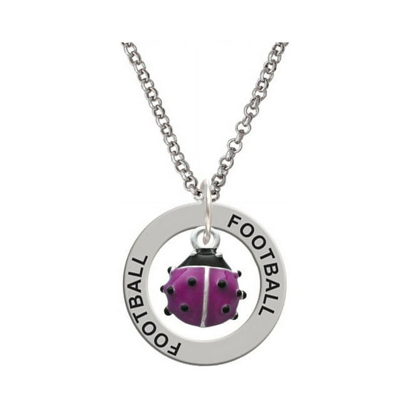 Mini Hot Purple Ladybug Football Affirmation Ring Necklace