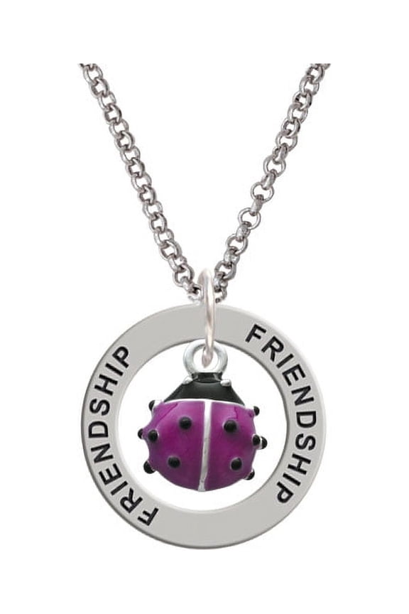 Mini Hot Purple Ladybug Friendship Affirmation Ring Necklace