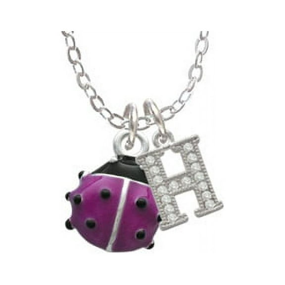 Mini Hot Purple Ladybug - H - Crystal Initial Sophia Necklace, 18"+1"