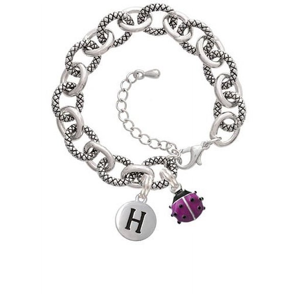 Mini Hot Purple Ladybug -H- Pebble Initial Diana Bracelet