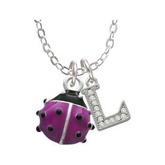 Mini Hot Purple Ladybug - L - Crystal Initial Sophia Necklace, 18"+1"