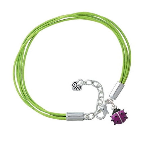 Mini Hot Purple Ladybug Lime Leather Aruba Bracelet