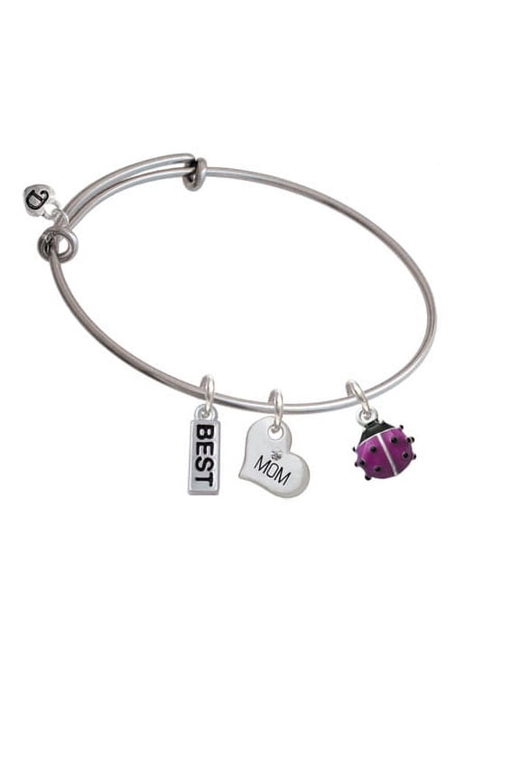 Mini Hot Purple Ladybug Mom Heart Expandable Bangle Bracelet