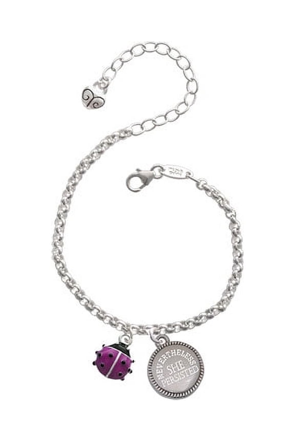 Mini Hot Purple Ladybug Nevertheless She Persisted Engraved Bracelet