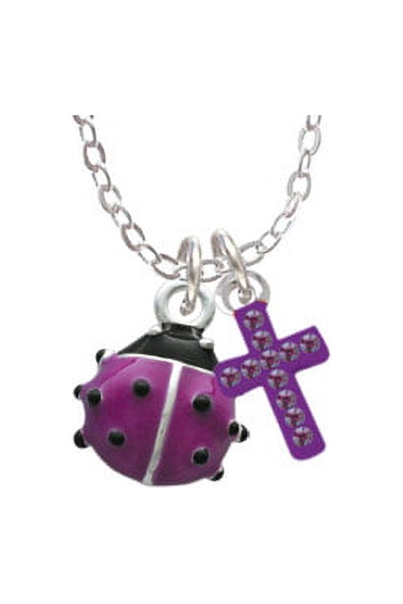 Mini Hot Purple Ladybug - Purple Crystal Cross Sophia Necklace, 18"+1"