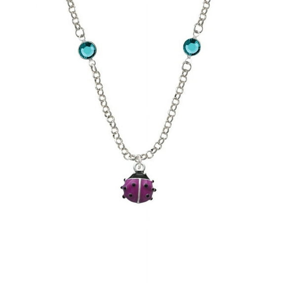 Mini Hot Purple Ladybug Teal Crystal Fiona Necklace