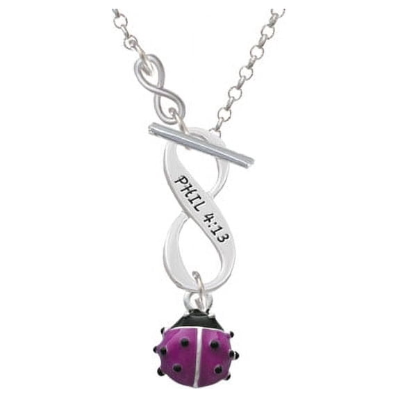 Mini Hot Purple Ladybug - To Infinity Philippians 4:13 Toggle Necklace