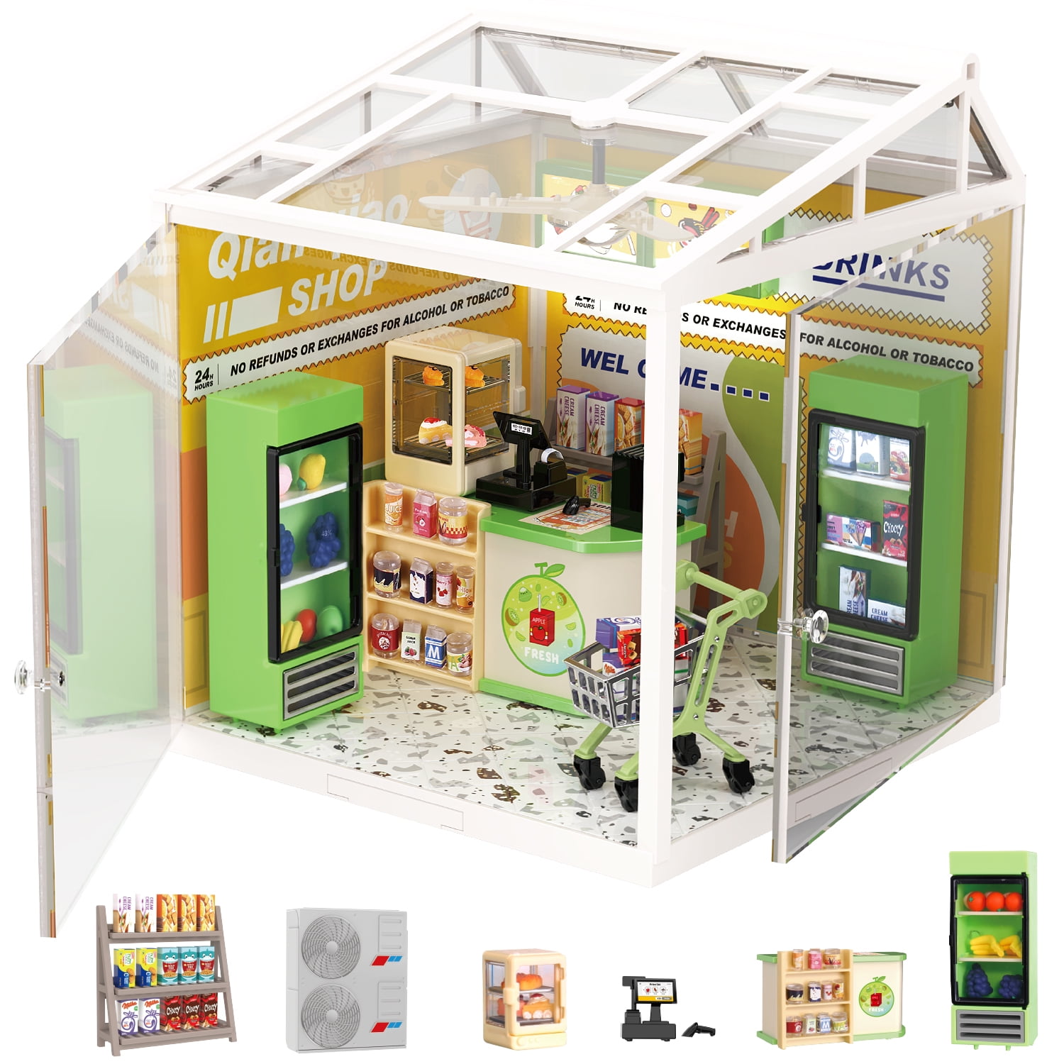 Mini House Kit, DIY House Building Kit with LED, Build Convenience Store Diorama Dollhouse Craft