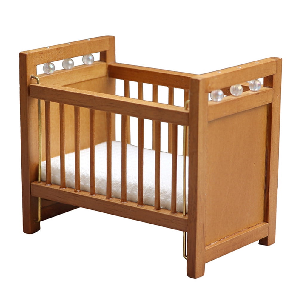 Mini House Ornament Crib Decor Doll Cradle Wooden Dolls Furniture Baby Model Children's Room