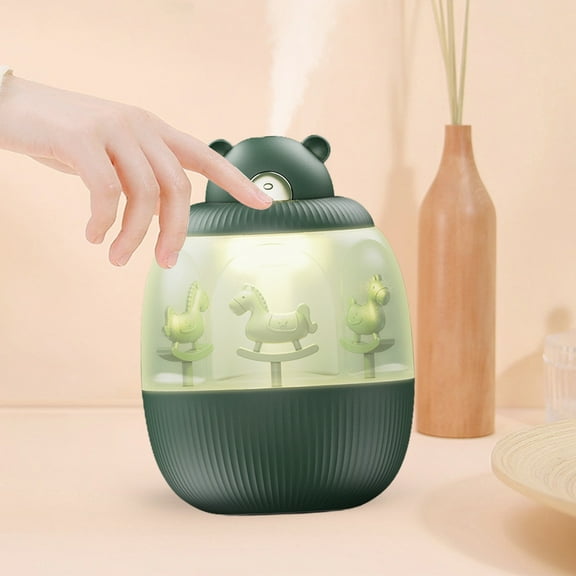 Mini Humidifier, 320ml Cute Micrometer Mist Humidifier, with Light, Carousel Box, 2 Modes, USB Powered, Water Tank Separation, for Office Home Desk, Aromatherapy Compatible