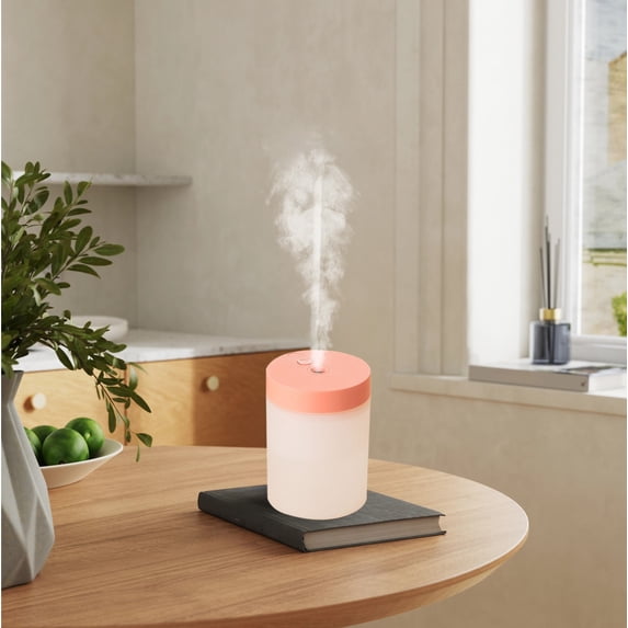 Mini Humidifier for Bedroom, Office, or Home - Compact 9x6.7x6.7cm Ultrasonic Cool Mist Humidifier, Quiet Operation, Easy to Clean, White or Pink, USB-Powered with Included Cable