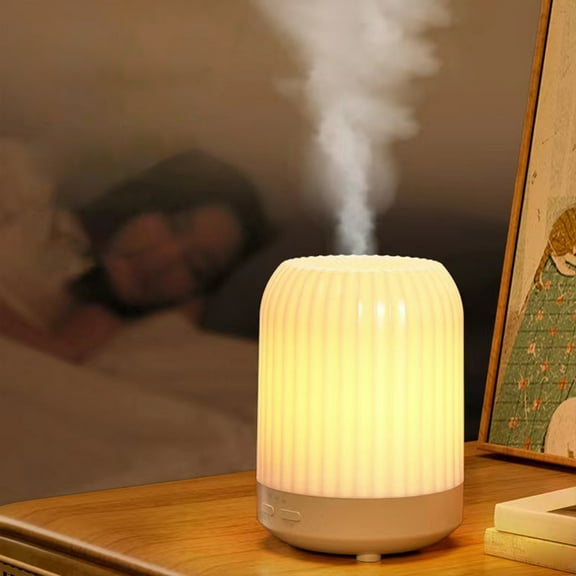 Mini Humidifier & Diffuser, 250mL Quiet Ultrasonic Aromatherapy Device with Night Light, Portable Bedside/Desk Essential Oil Machine, White Compact Home Use