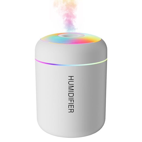 Mini Humidifier, USB Aroma Diffuser for Essential Oils, Quiet Mist Maker for Bedroom, Office Desk, Portable Purifier with Vibrant Light (White)