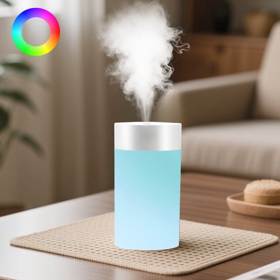 Mini Humidifier - USB Colorful Atomizer with 7 Color LED Ambient Light,400ml Cool Mist Mini Humidifiers for Bedroom,Portable Small Humidifier,for Bedroom,Office Desktop,Plants,Car