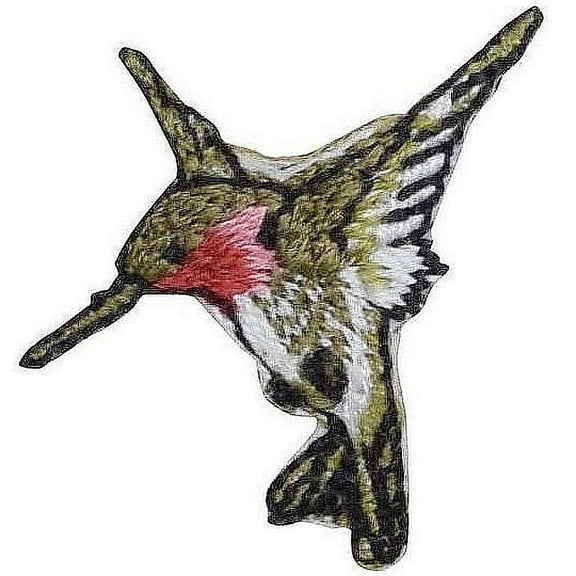 Mini Hummingbird, Ruby Red-Throated, Facing Left, Embroidered, Iron-on Patch