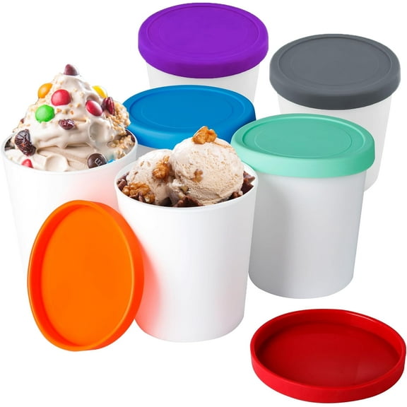 Mini Ice Cream Containers for Homemade Set (6 Pack - 8Oz), Reusable Ice Cream Storage Containers for Freezer, Leak-Free Ice Cream Containers with Silicone Lids