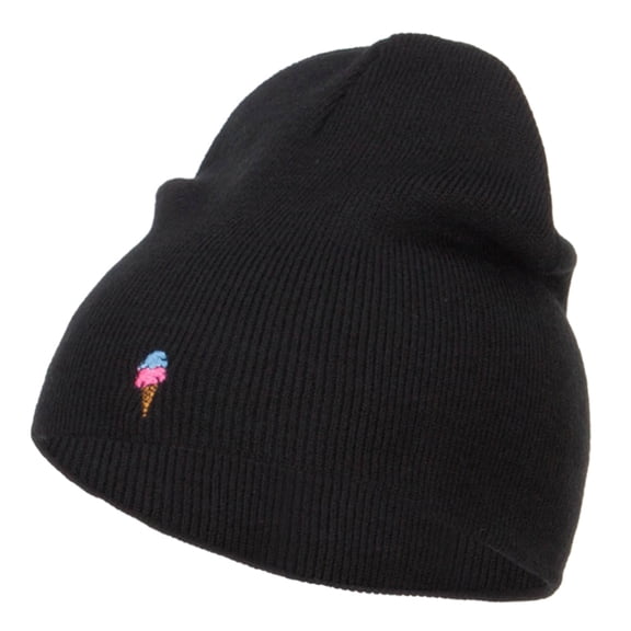 Mini Ice Cream Embroidered Short Beanie - Black OSFM
